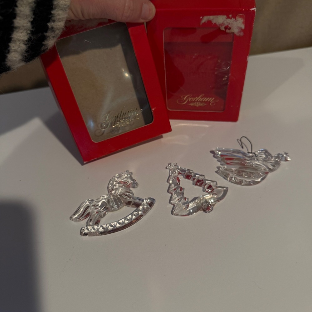 Gorham‎ Crystal Christmas Ornaments Set of 3 Rocking Horse Tree Angel Germany